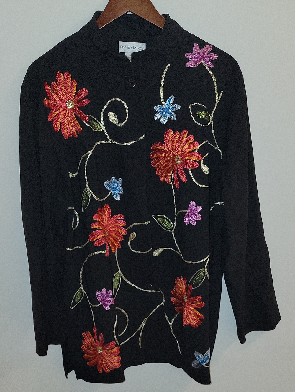 Drapers & Damons Embroidered Floral Button-Up Manderin Jacket Size Xl